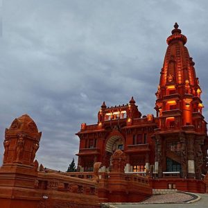 The grand facade of the Baron Empain Palace, standing majestically in Heliopolis, Cairo