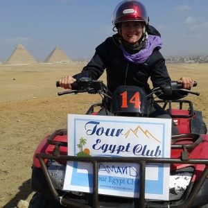 Quad bikes navigating the desert terrain near the Giza Pyramids