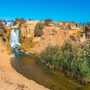 A scenic view of a lake or waterfall in Fayoum Oasis